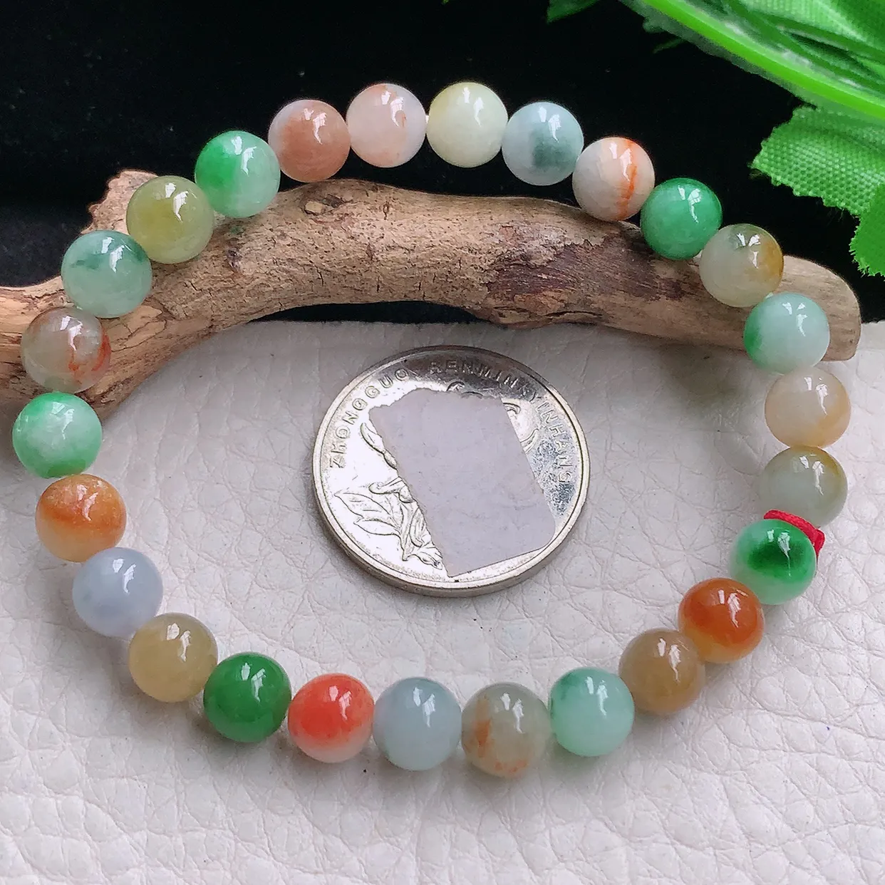 zen自然光7.2mm天然缅甸翡翠三彩7.2mm圆珠玉手链 手串