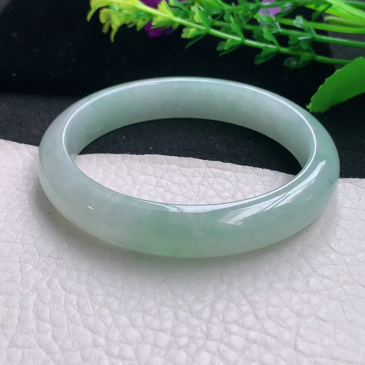 js自然光58*11.8*7.5平安镯 天然缅甸翡翠a 货清新自然宽边玉镯子