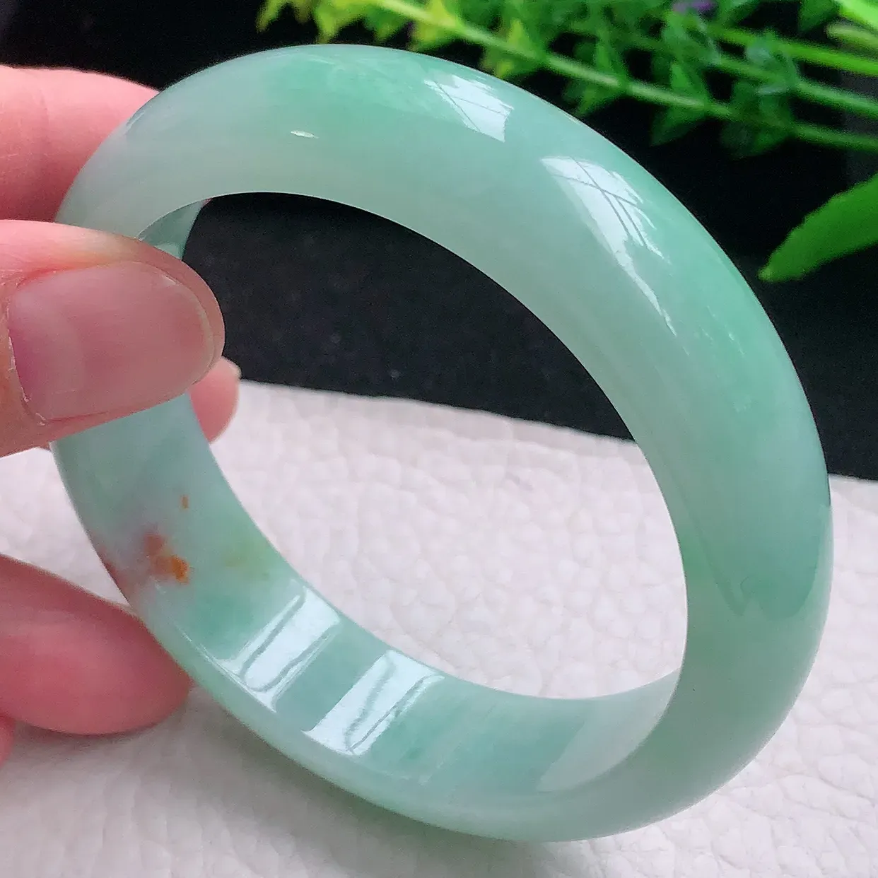 hy自然光58.5*16*8.2轮胎镯 天然缅甸翡翠a 货冰甜绿大气宽边玉镯子