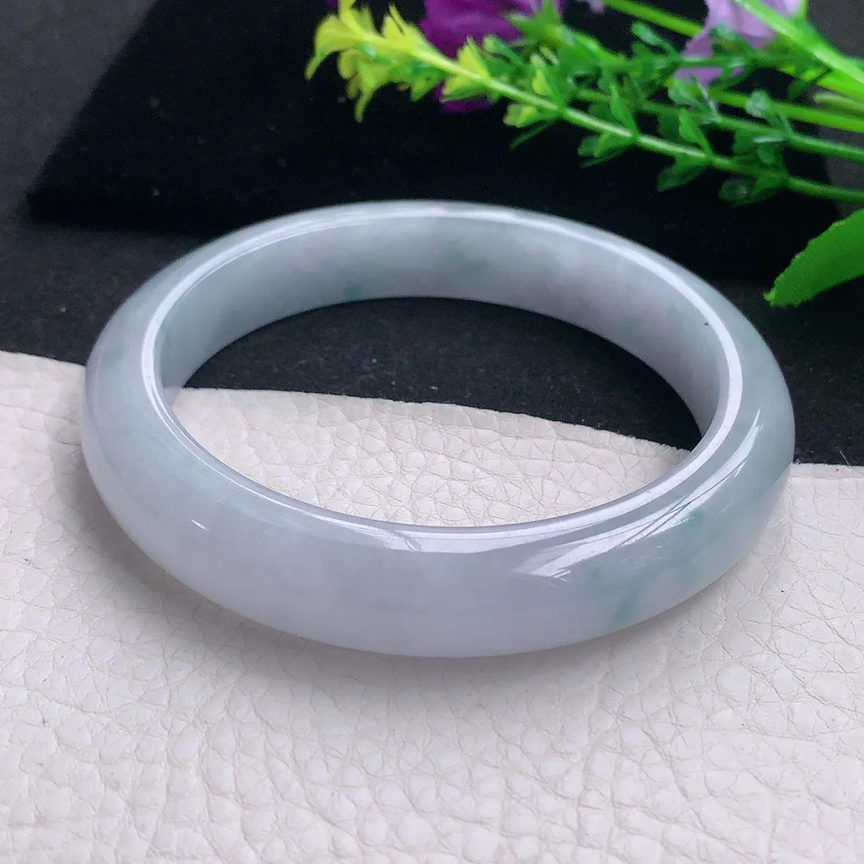 ll大圈口62.5*12.3*8.8平安镯 天然缅甸翡翠a 货冰飘花宽边玉镯子