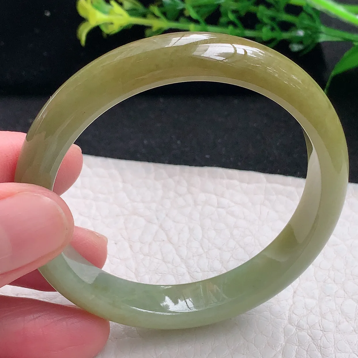 z小圈口51.5*10.6*6.8平安镯 天然缅甸翡翠a 货冰黄秀气宽边边玉镯子 玉手环