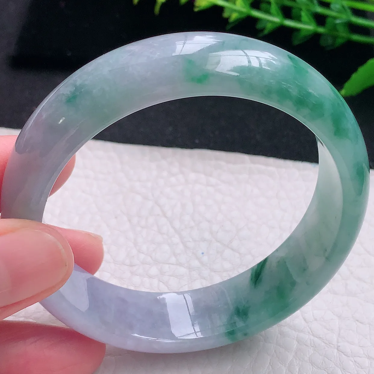 hh自然光58.5*16.5*7.6轮胎镯 特色天然缅甸翡翠a 货春带彩宽边玉镯子