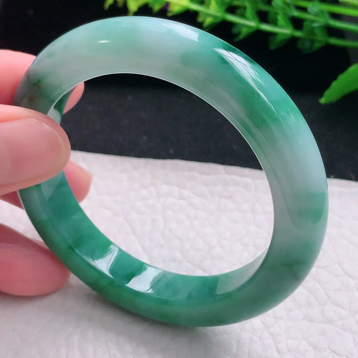 hy小圈口51.5*11*9.2平安镯 天然缅甸翡翠a货独特蓝花宽边玉镯子