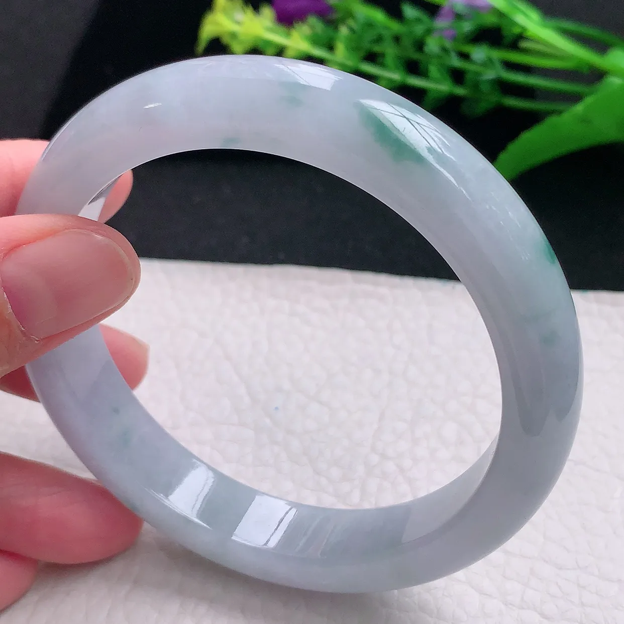 ll大圈口62.5*12.3*8.8平安镯 天然缅甸翡翠a 货冰飘花宽边玉镯子