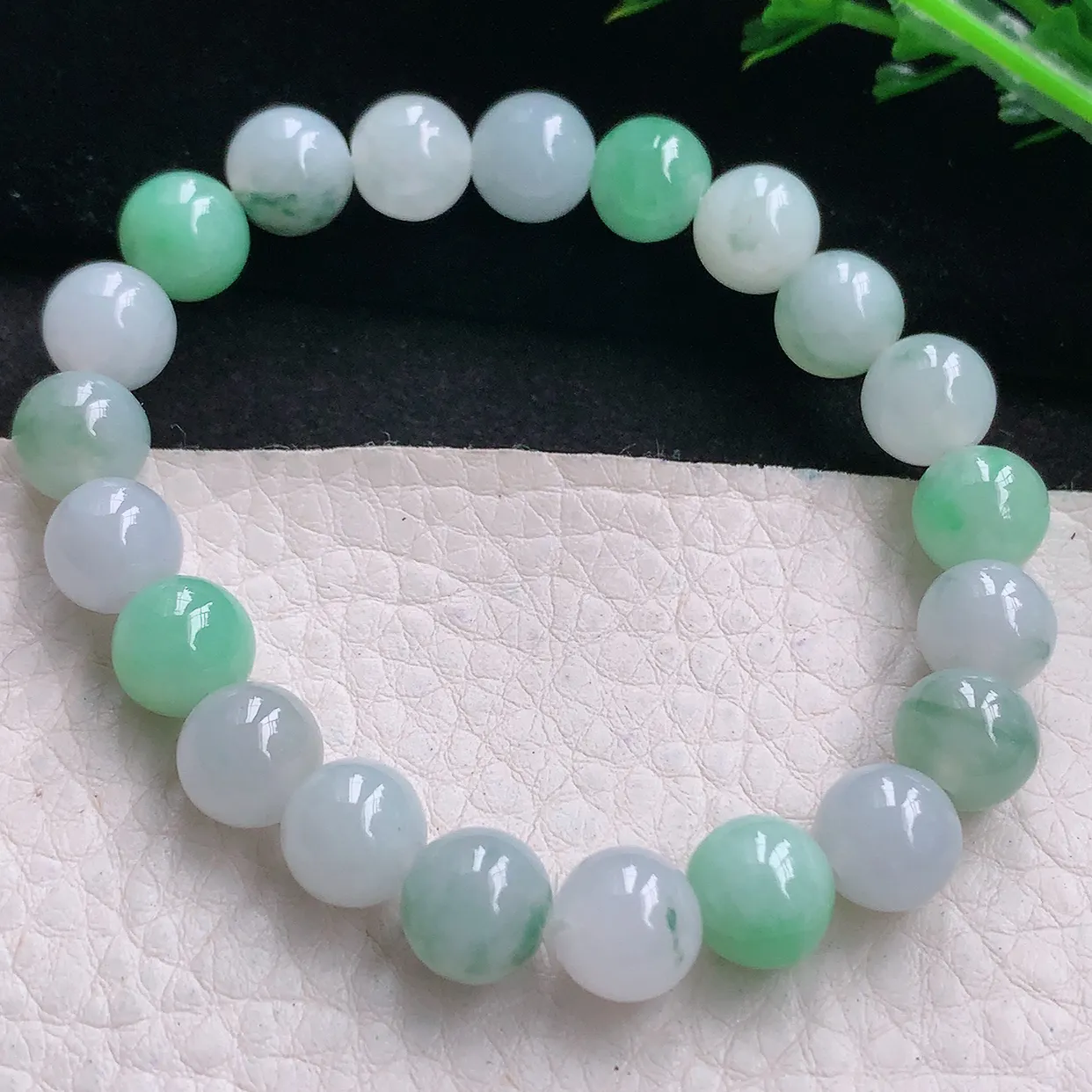 zen自然光9mm天然缅甸翡翠三彩9mm圆珠玉手链 手串