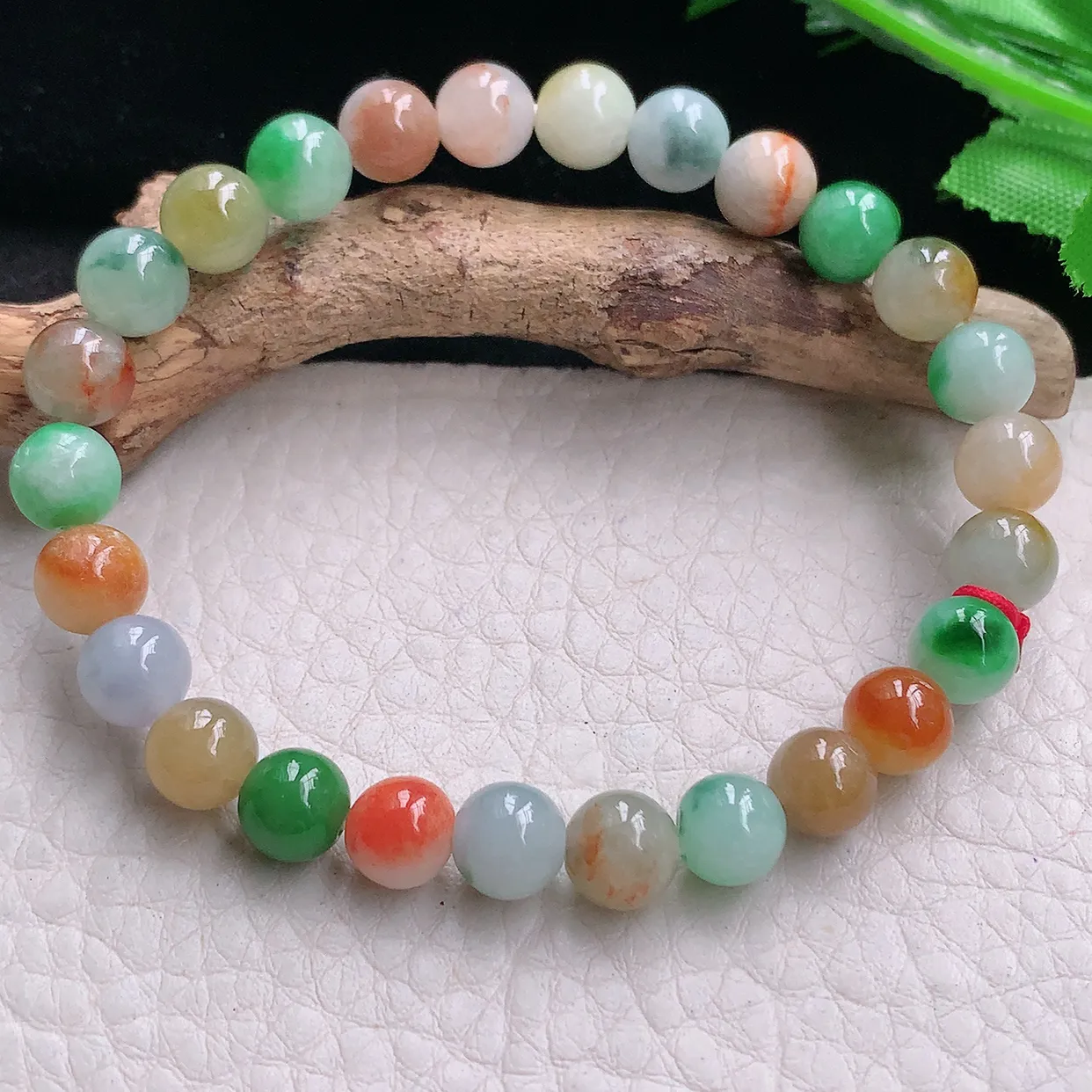 zen自然光7.2mm天然缅甸翡翠三彩7.2mm圆珠玉手链 手串