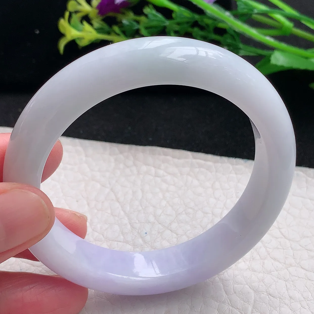 z自然光55.5*12.5*8.5平安镯 天然缅甸翡翠a 货春带彩边玉镯子 玉手环