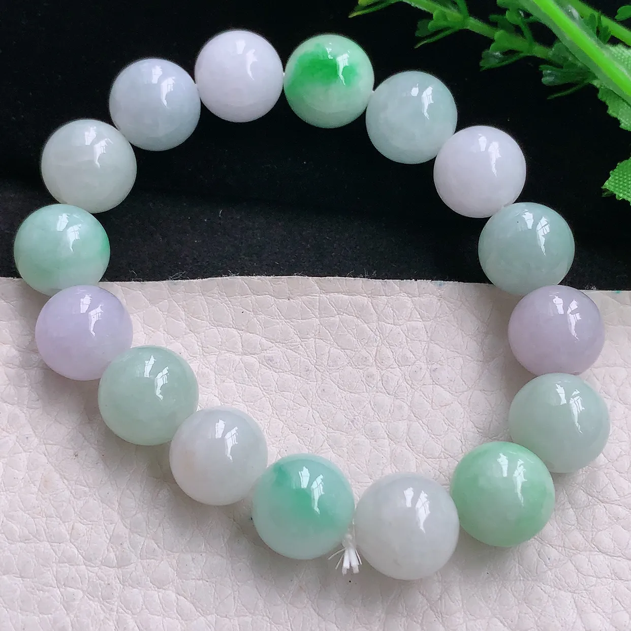 zen自然光9.3mm天然缅甸翡翠三彩9.3mm圆珠玉手链 手串