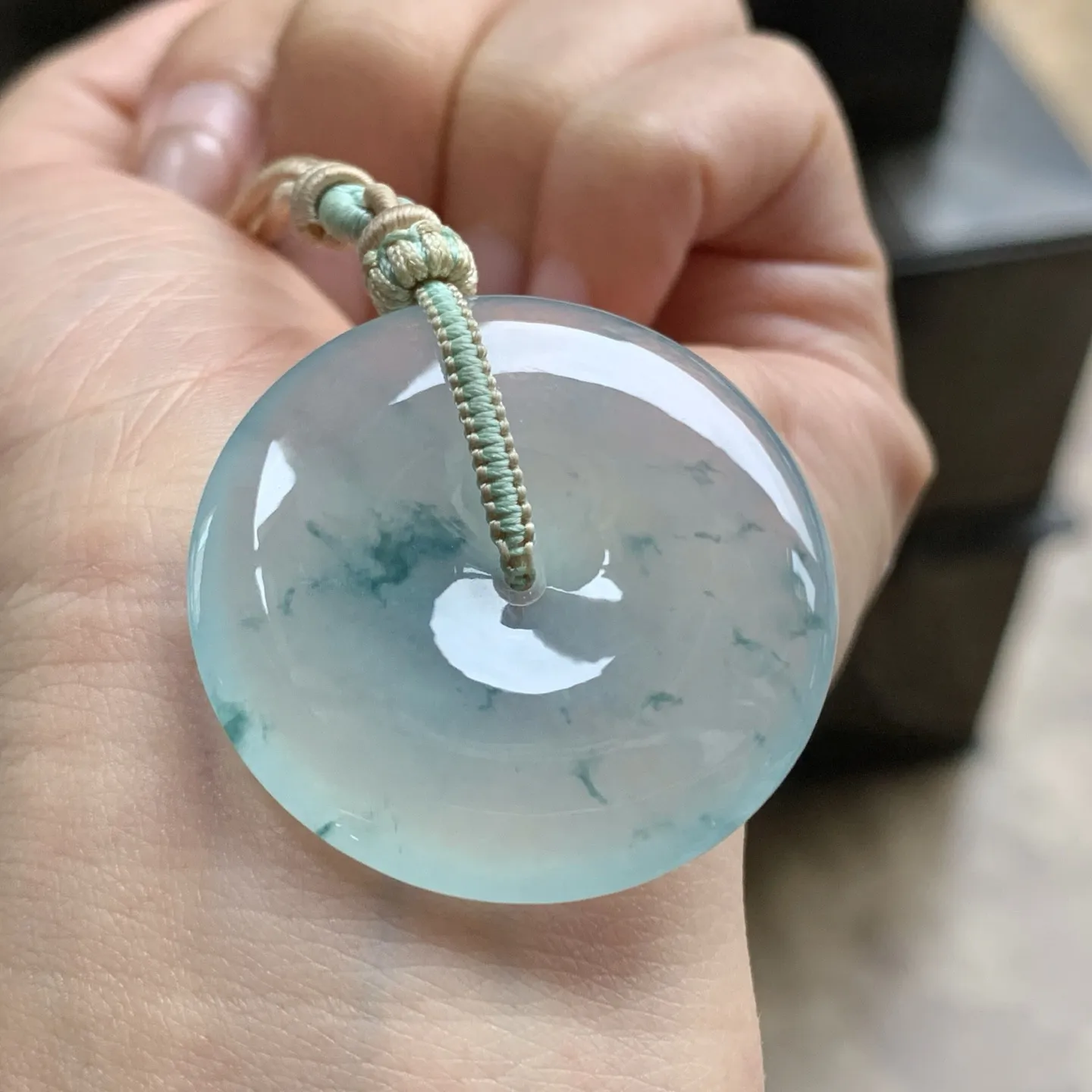 冰蓝花平安扣^_^冰透