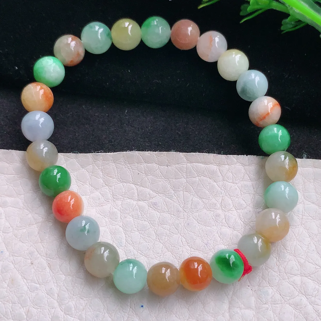 zen自然光7.2mm天然缅甸翡翠三彩7.2mm圆珠玉手链 手串
