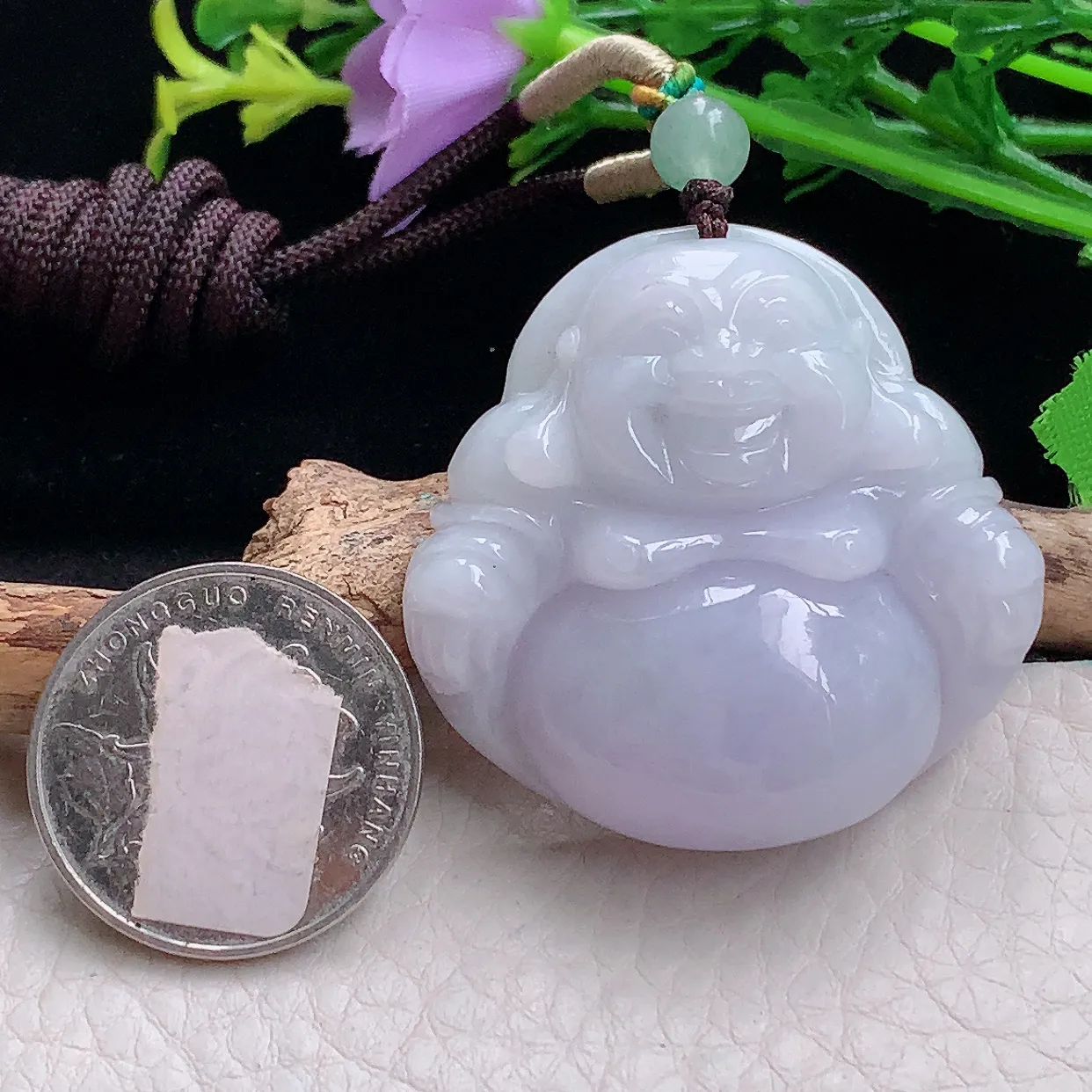 zen自然光28.8*31.3*12.6天然缅甸翡翠紫罗兰佛公 弥勒佛玉吊坠