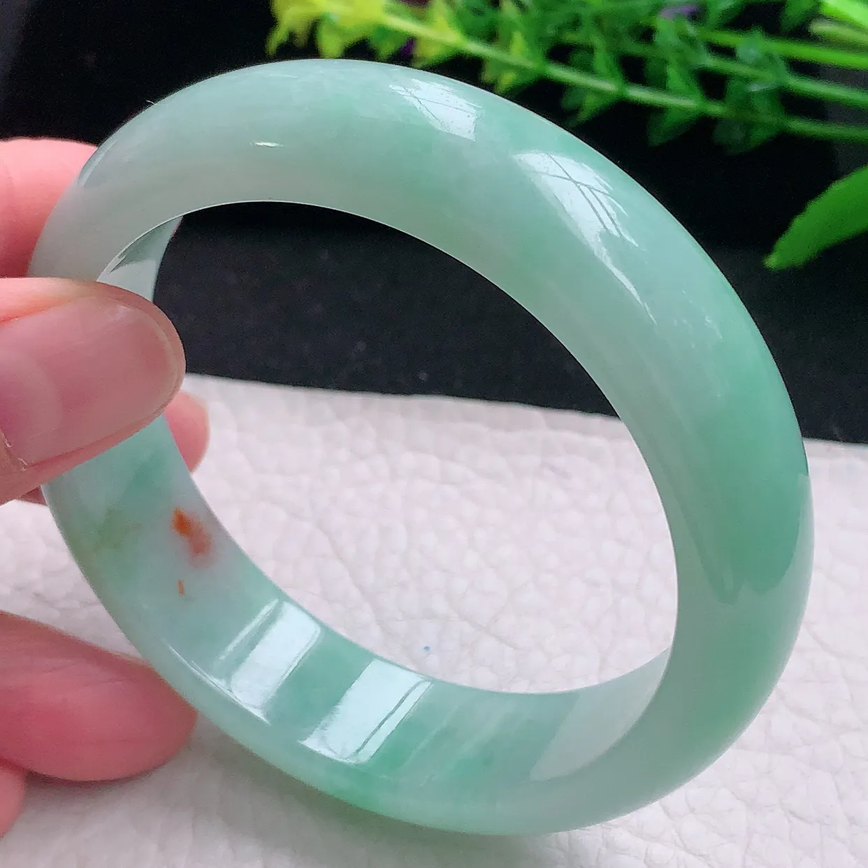 hy自然光58.5*16*8.2轮胎镯 天然缅甸翡翠a 货冰甜绿大气宽边玉镯子