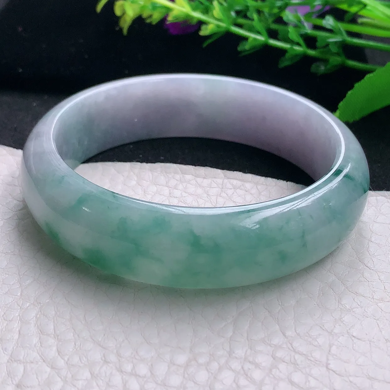 hh自然光58.5*16.5*7.6轮胎镯 特色天然缅甸翡翠a 货春带彩宽边玉镯子