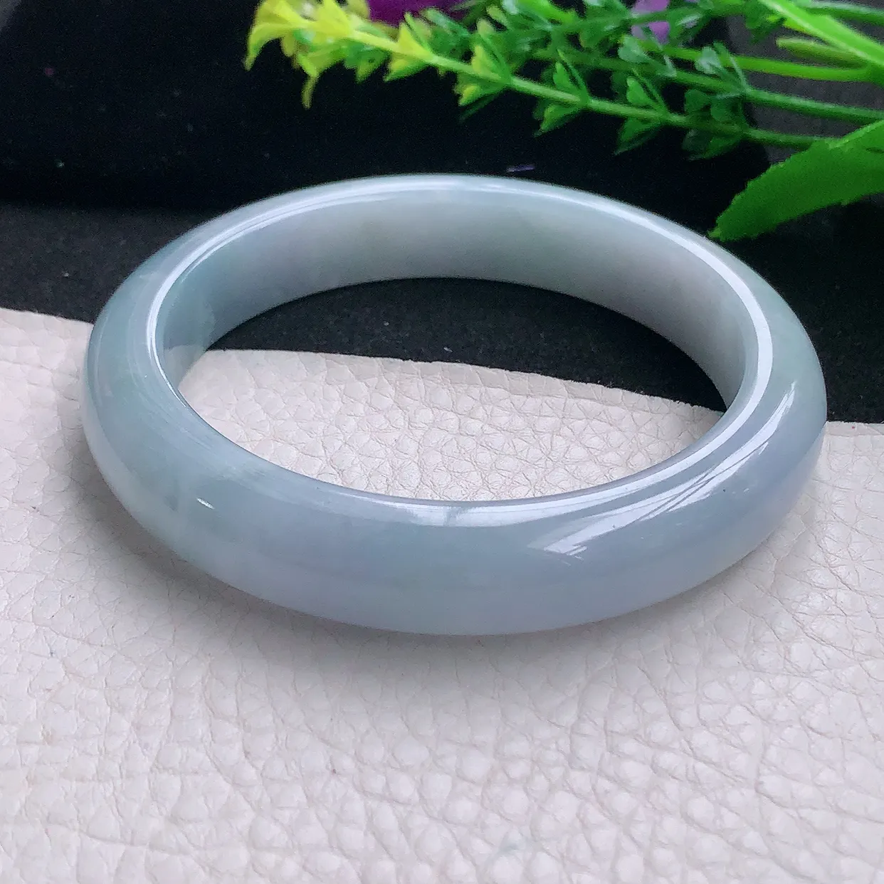 yh大圈口63*13*9平安镯 天然缅甸翡翠a货冰紫大气宽边玉镯子