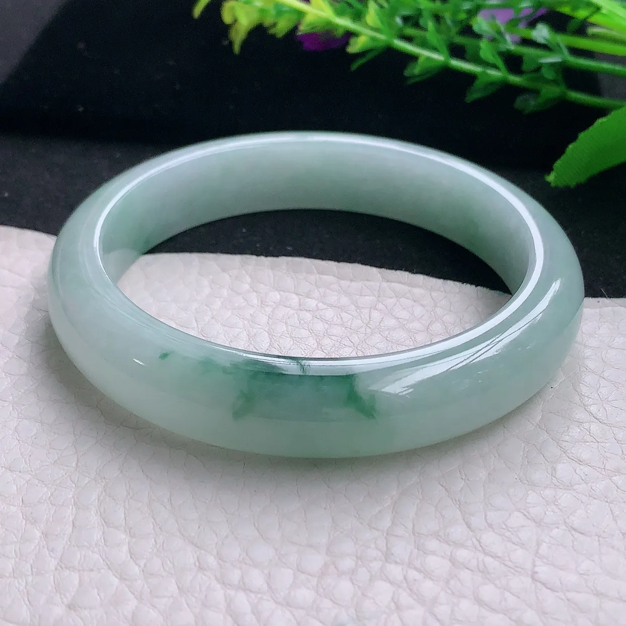 ll大圈口60*12.8*7.8平安镯 天然缅甸翡翠a 货冰飘花宽边玉镯子