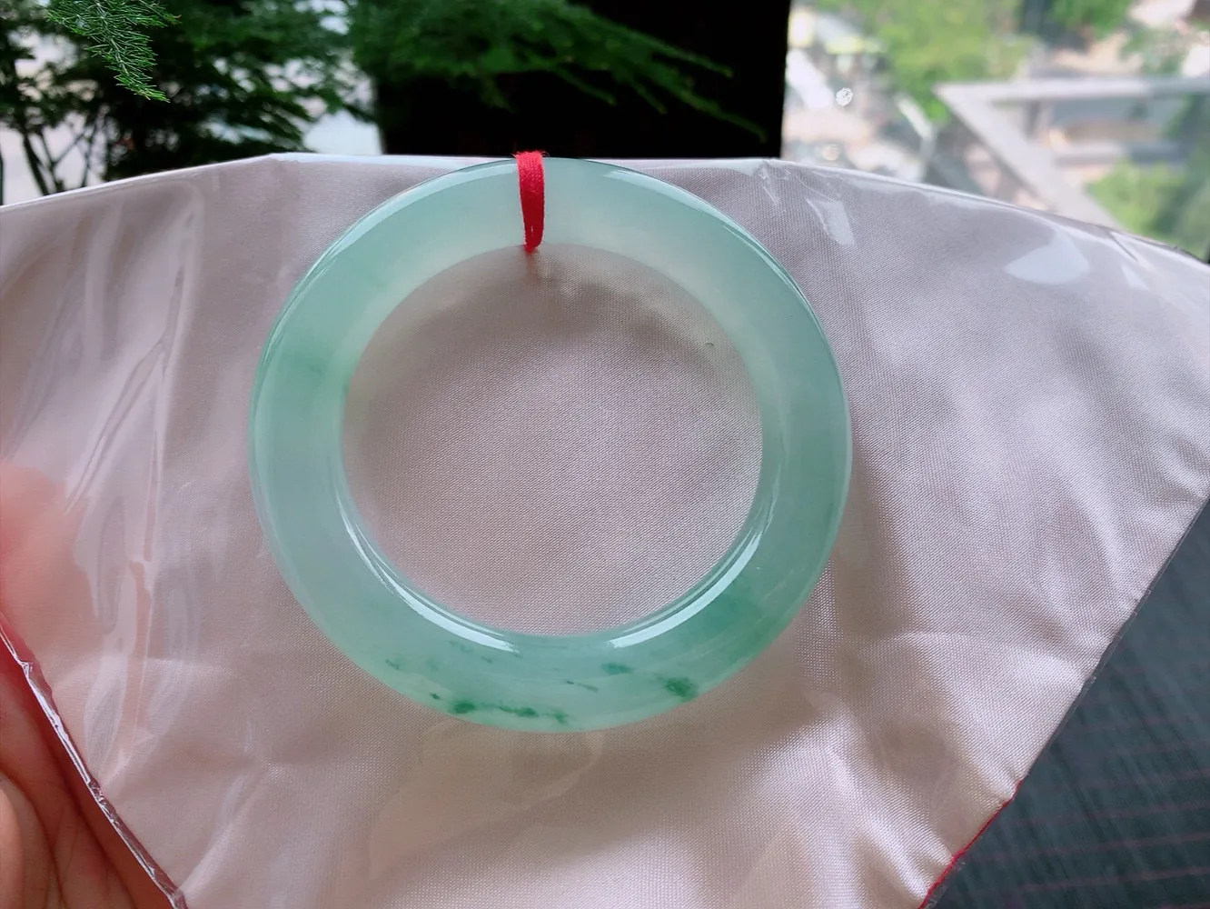 圆条冰玻绿花 无瑕 尺寸:57.8/12.1 胶感十足