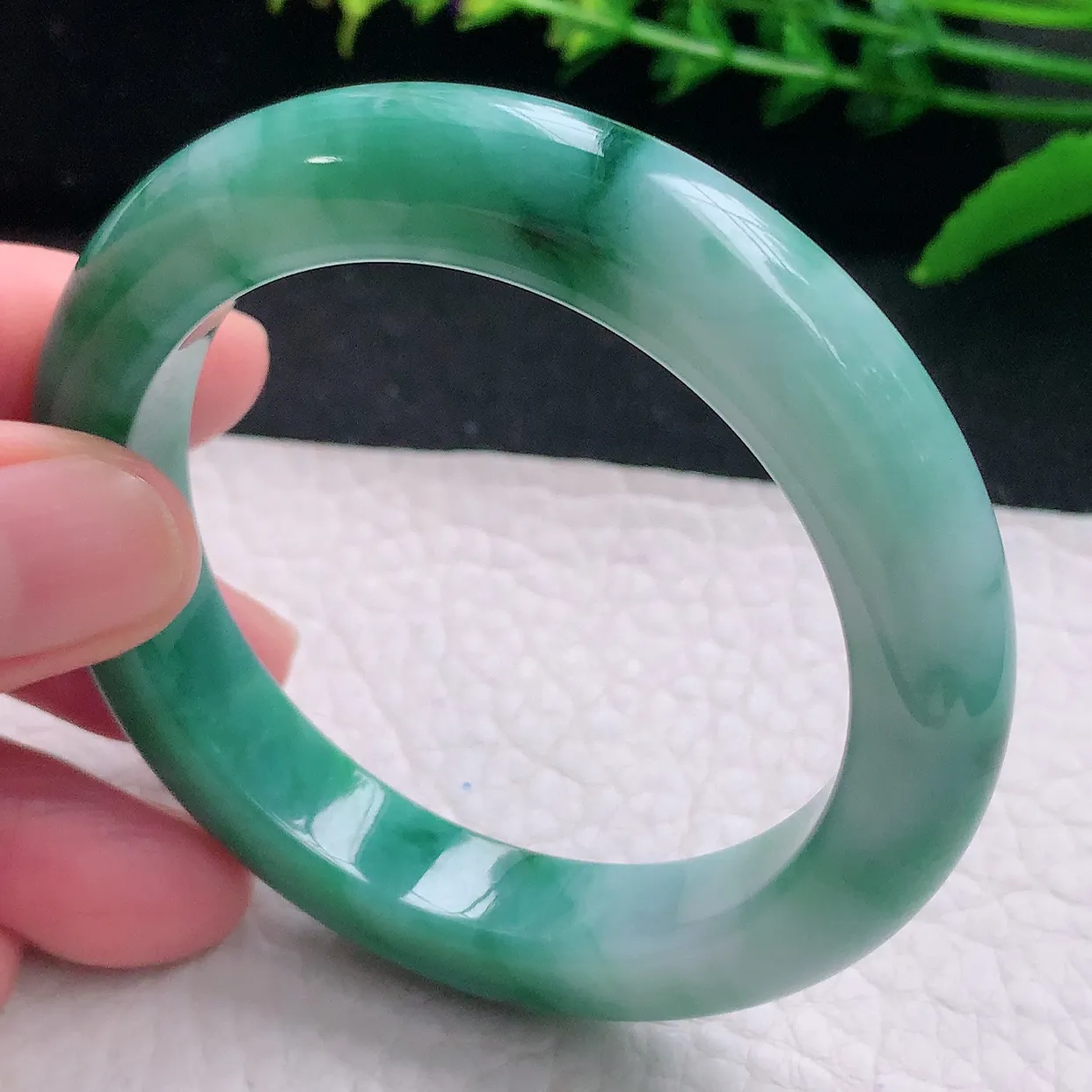 hy小圈口51.5*11*9.2平安镯 天然缅甸翡翠a货独特蓝花宽边玉镯子