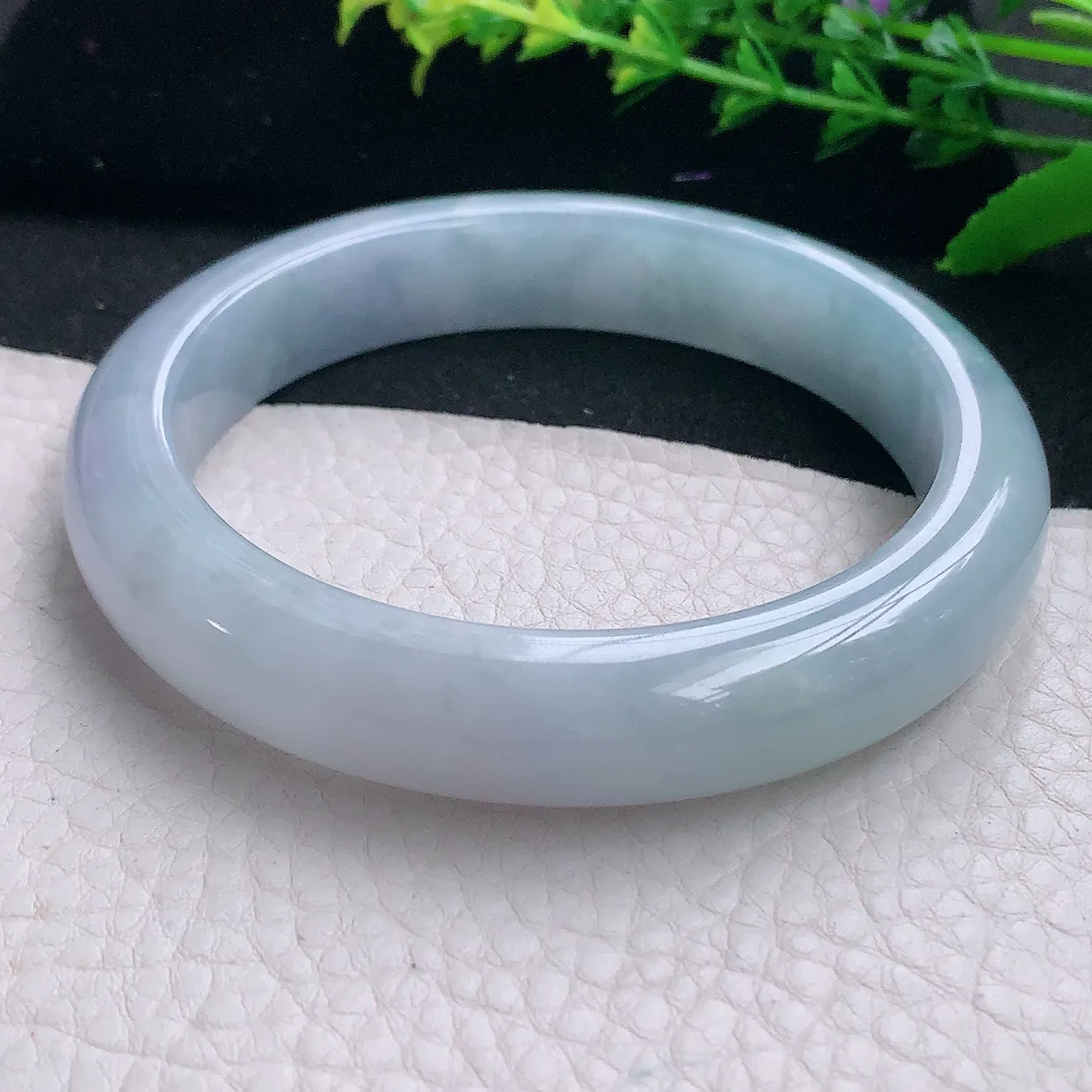 yh大圈口63*13*9平安镯 天然缅甸翡翠a货冰紫大气宽边玉镯子