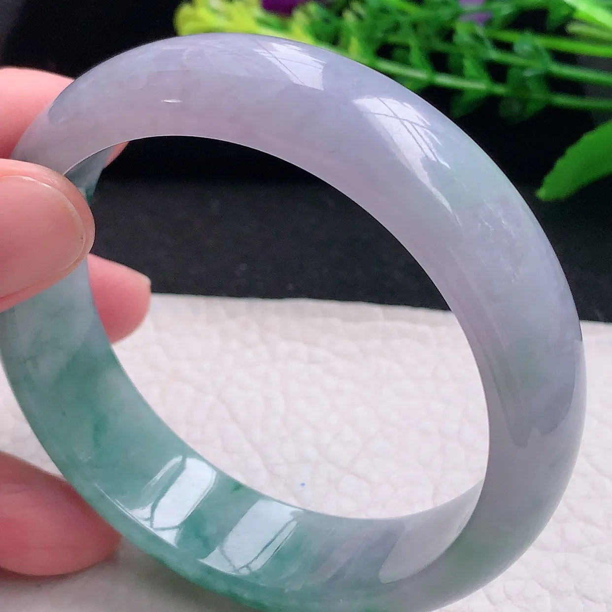 hh自然光58.5*16.5*7.6轮胎镯 特色天然缅甸翡翠a 货春带彩宽边玉镯子