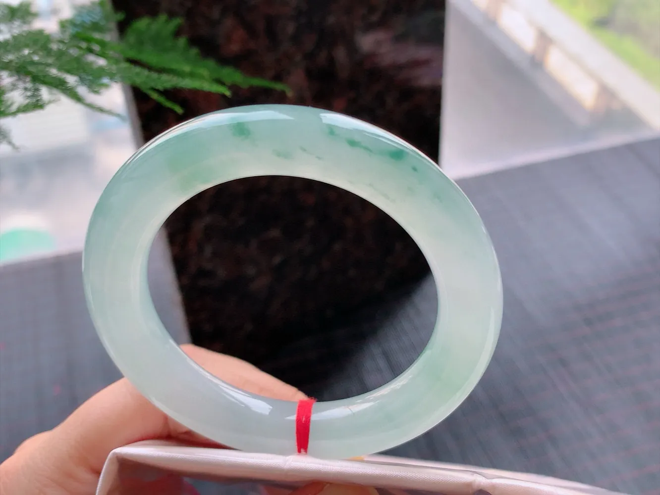 圆条冰玻绿花 无瑕 尺寸:57.8/12.1 胶感十足