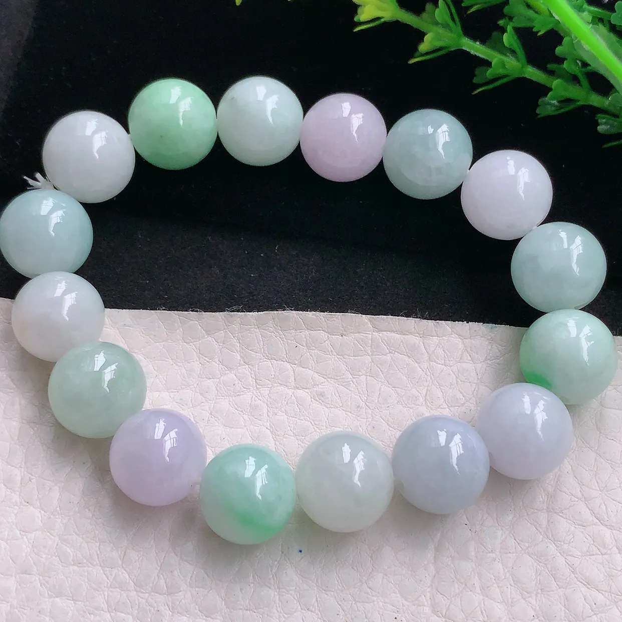 zen自然光13mm天然缅甸翡翠三彩大颗粒13mm圆珠玉手链 手串