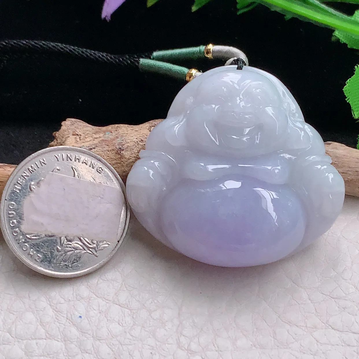 zen自然光39.5*41.8*12.2天然缅甸翡翠紫罗兰大佛公 弥勒佛玉吊坠 毛衣坠