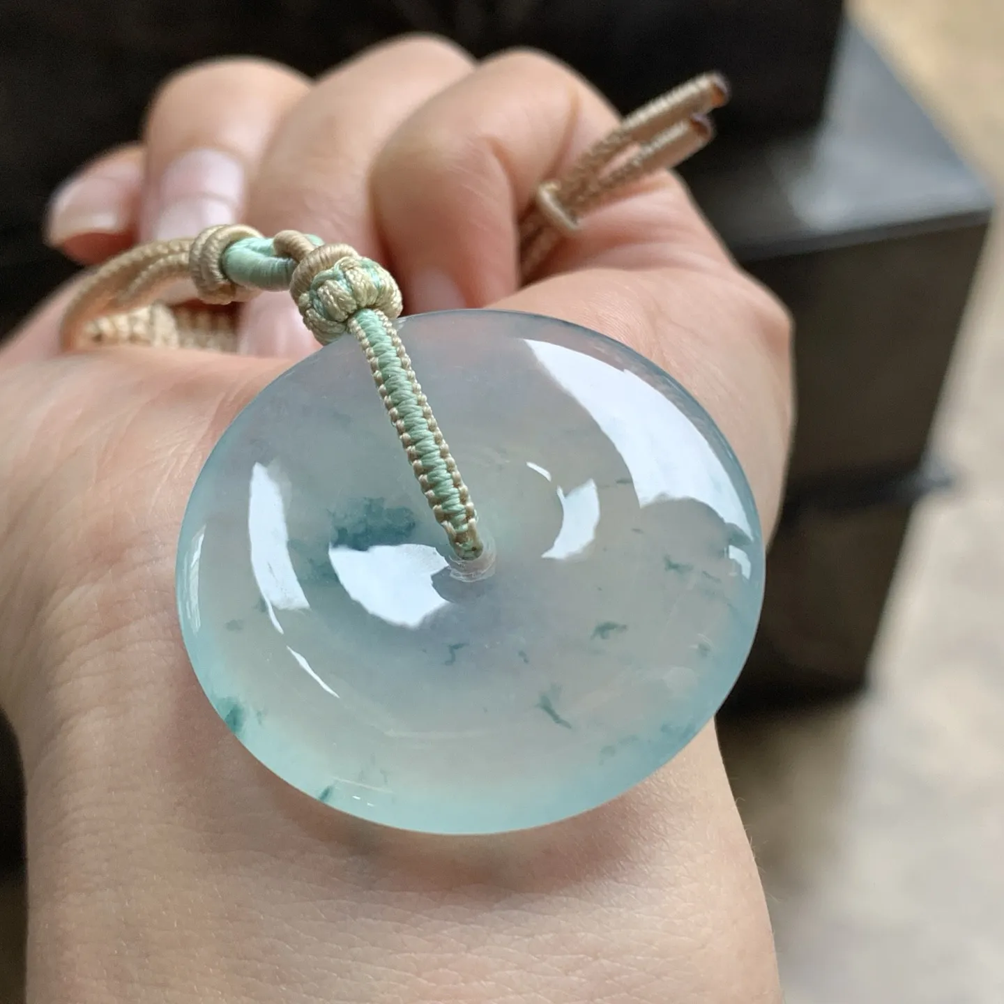 冰蓝花平安扣^_^冰透