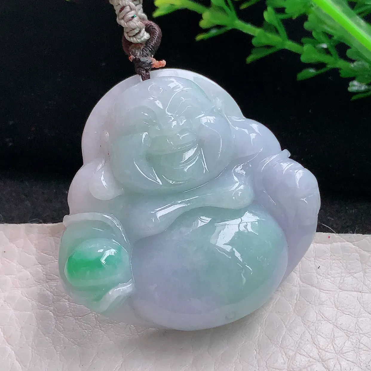 zen自然光42.8*44.6*11天然缅甸翡翠春带彩大佛公 弥勒佛玉吊坠 毛衣坠