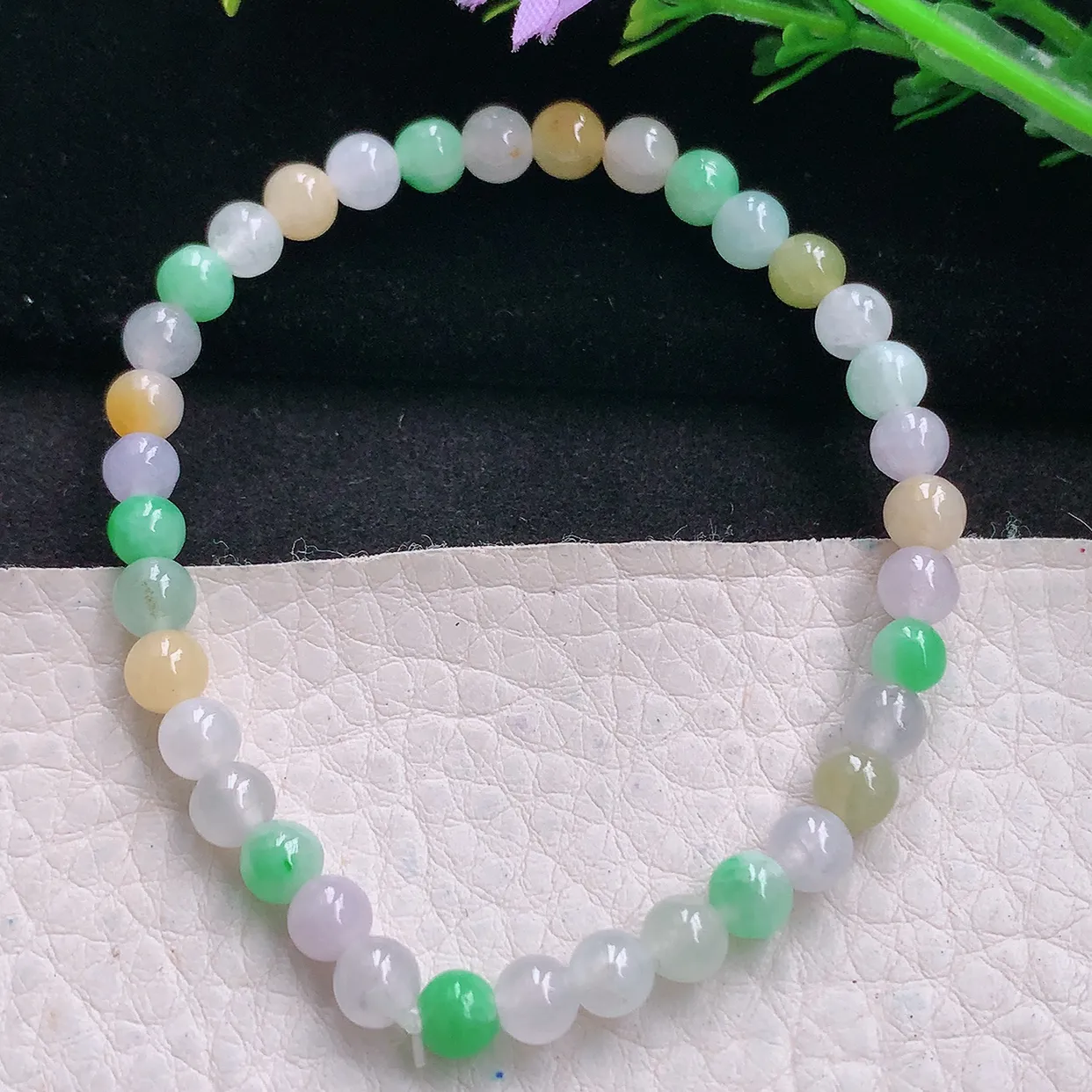 zen自然光5.5mm天然缅甸翡翠三彩5.5mm圆珠玉手链 手串