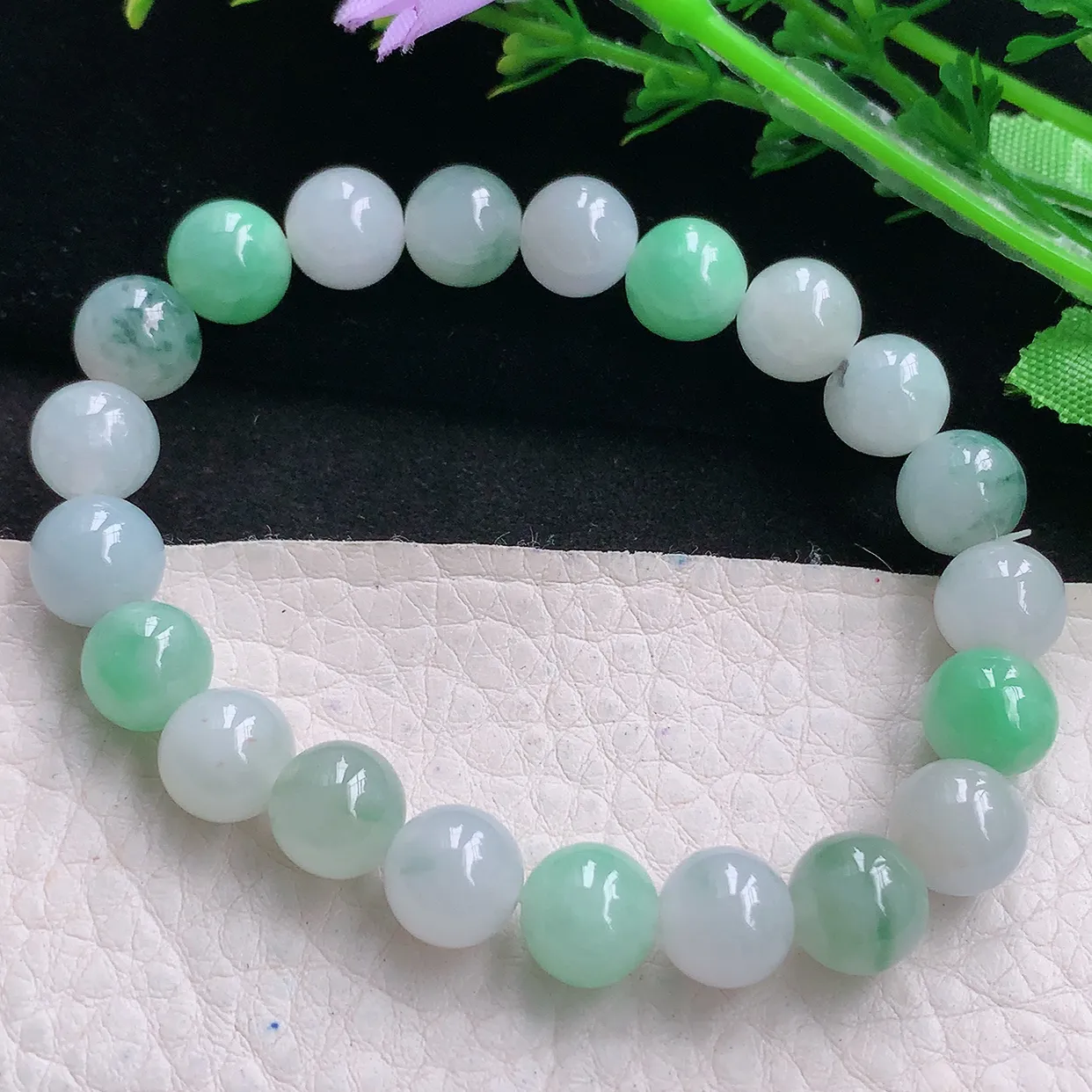 zen自然光9mm天然缅甸翡翠三彩9mm圆珠玉手链 手串