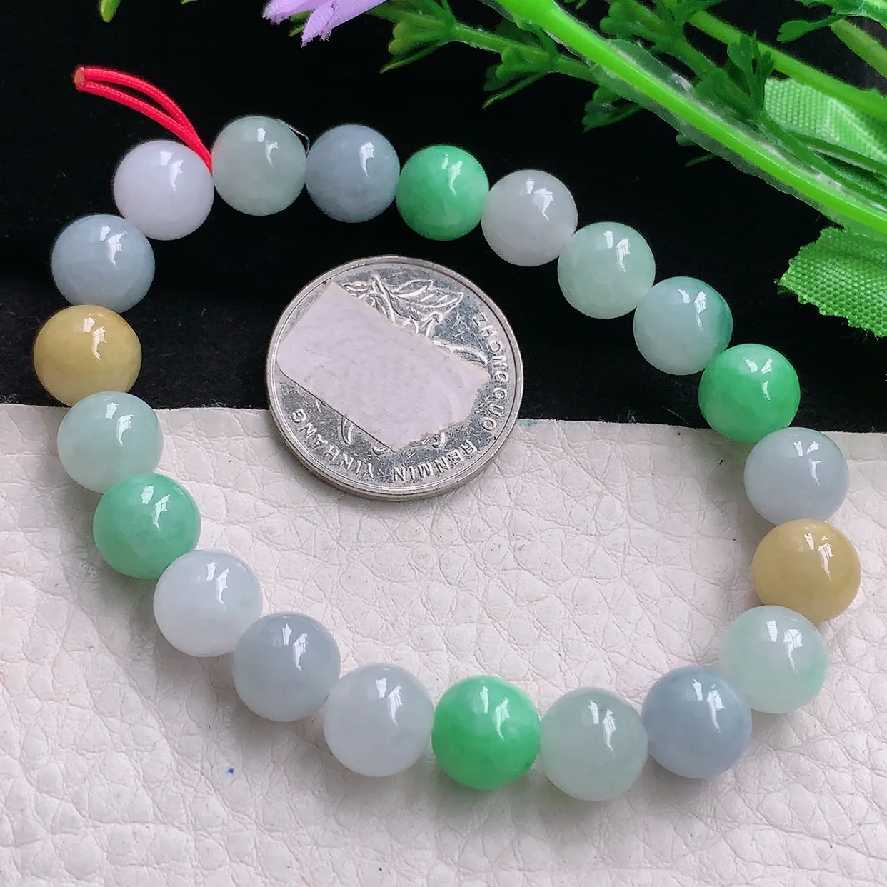 zen自然光9mm天然缅甸翡翠三彩9mm圆珠玉手链 手串