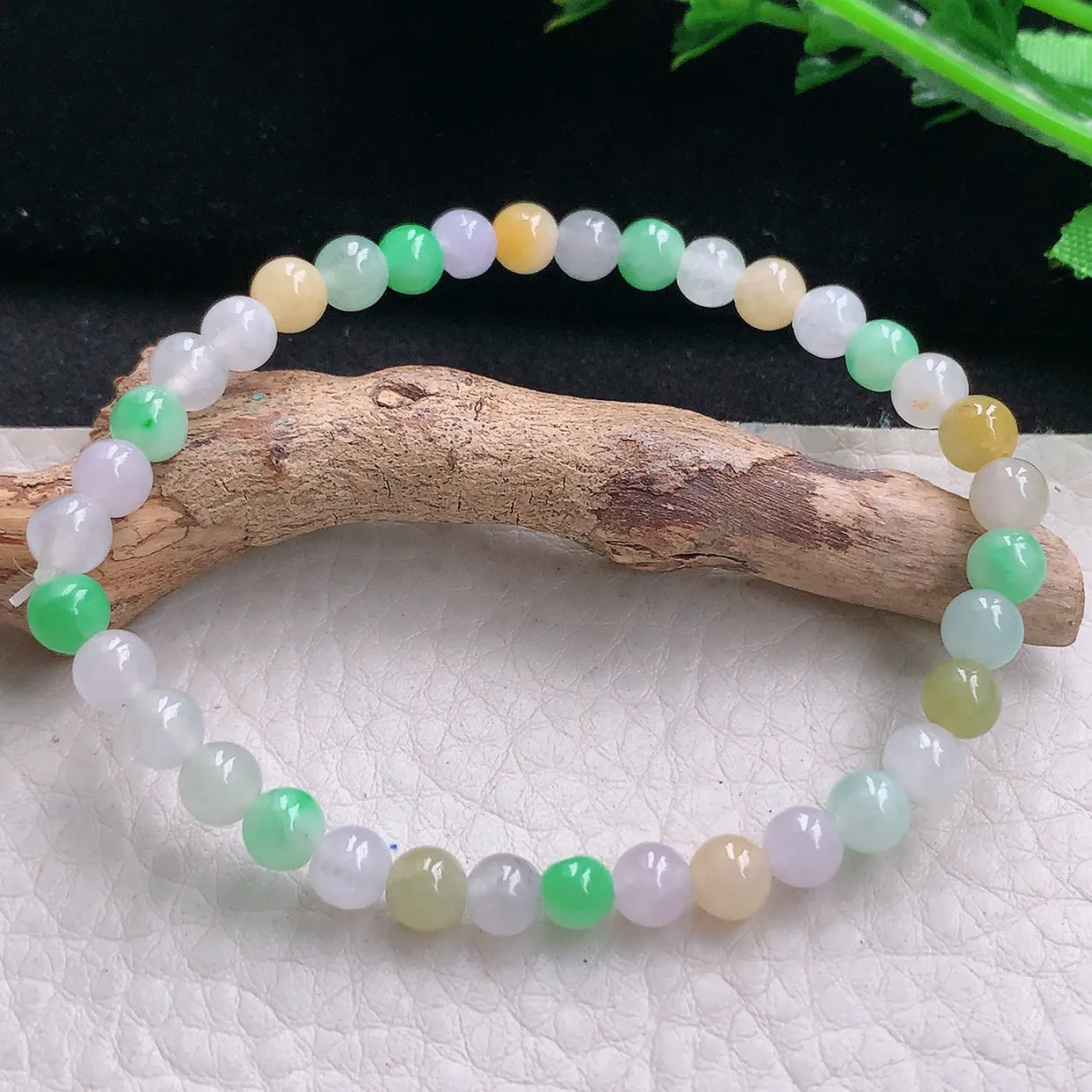 zen自然光5.5mm天然缅甸翡翠三彩5.5mm圆珠玉手链 手串