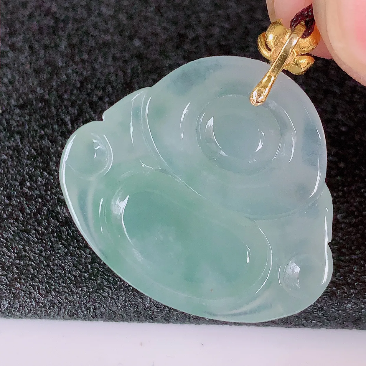 18K金镶嵌冰种翡翠佛公吊坠，玉笑佛，饱满，开脸喜庆，配戴优雅迷人！#49.12整体27裸石25*21.5*5.5
