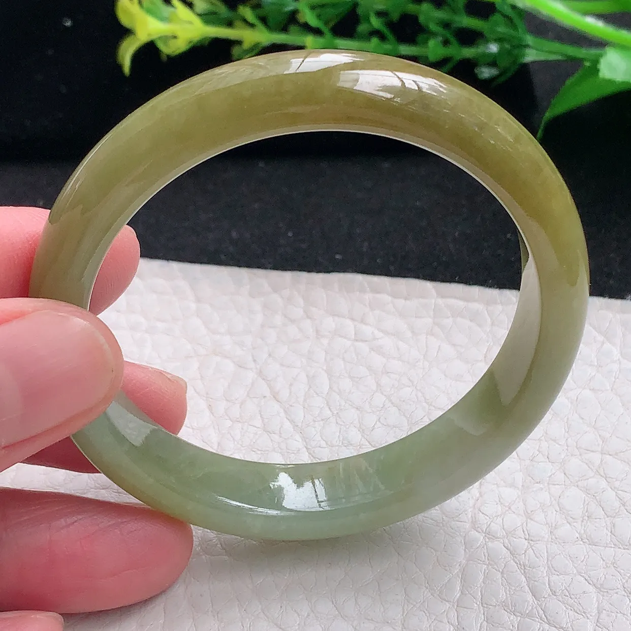 z小圈口51.5*10.6*6.8平安镯 天然缅甸翡翠a 货冰黄秀气宽边边玉镯子 玉手环