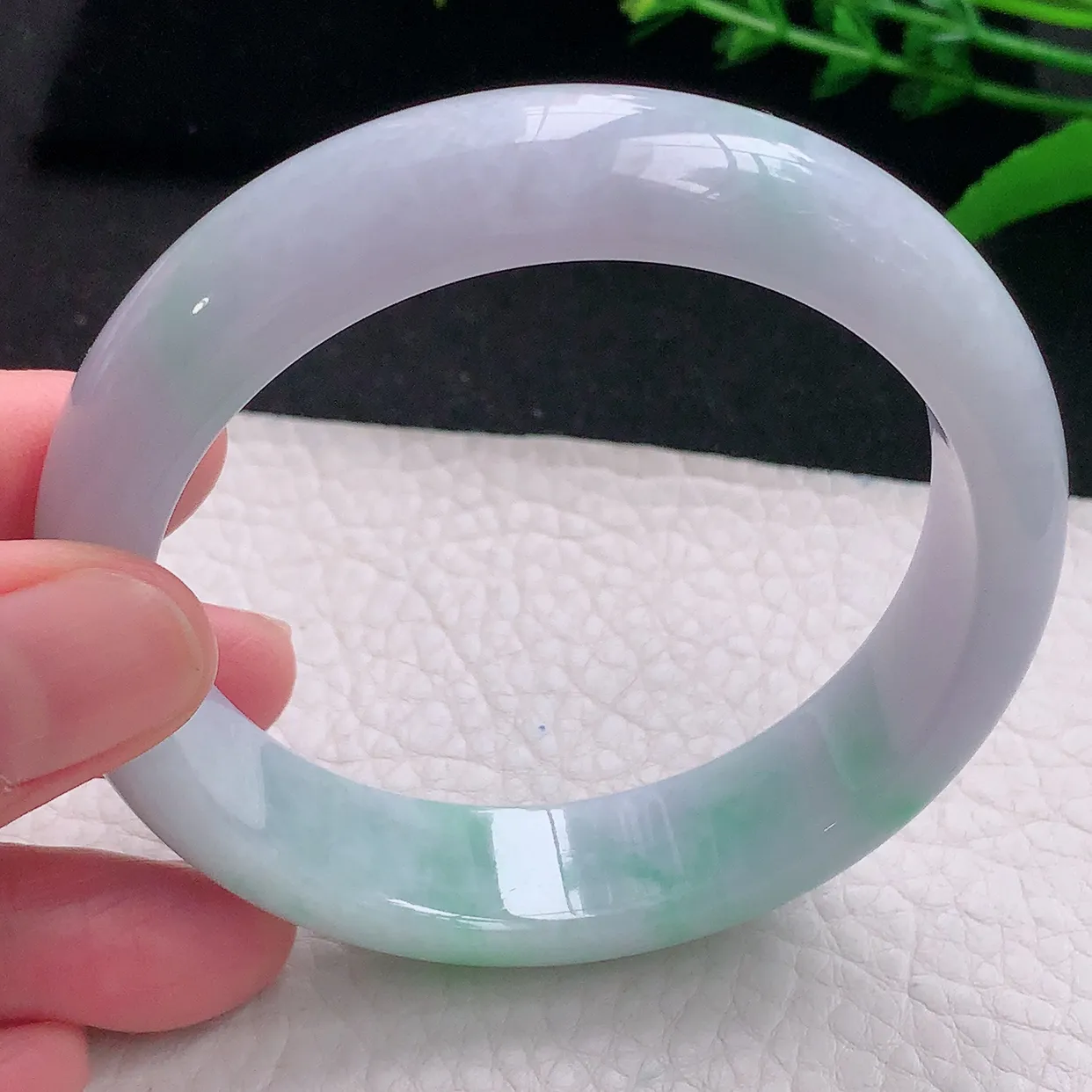 js大圈口62*17.3*8.2轮胎镯 天然缅甸翡翠a 货春带彩宽边玉镯子