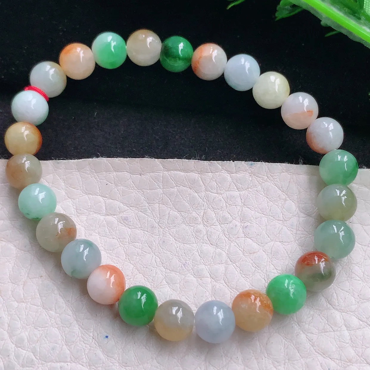 zen自然光7.2mm天然缅甸翡翠三彩7.2mm圆珠玉手链 手串