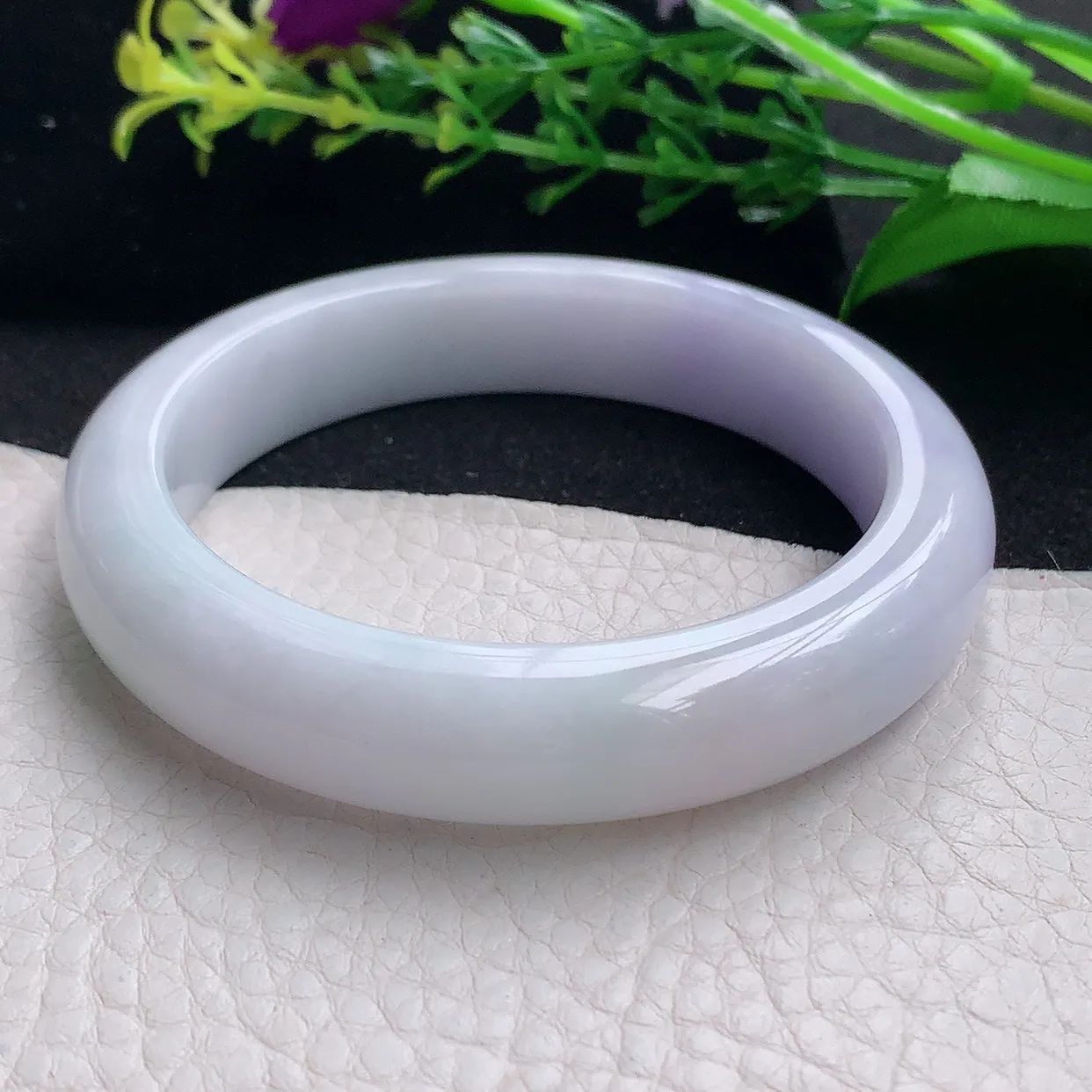 z自然光55.5*12.5*8.5平安镯 天然缅甸翡翠a 货春带彩边玉镯子 玉手环