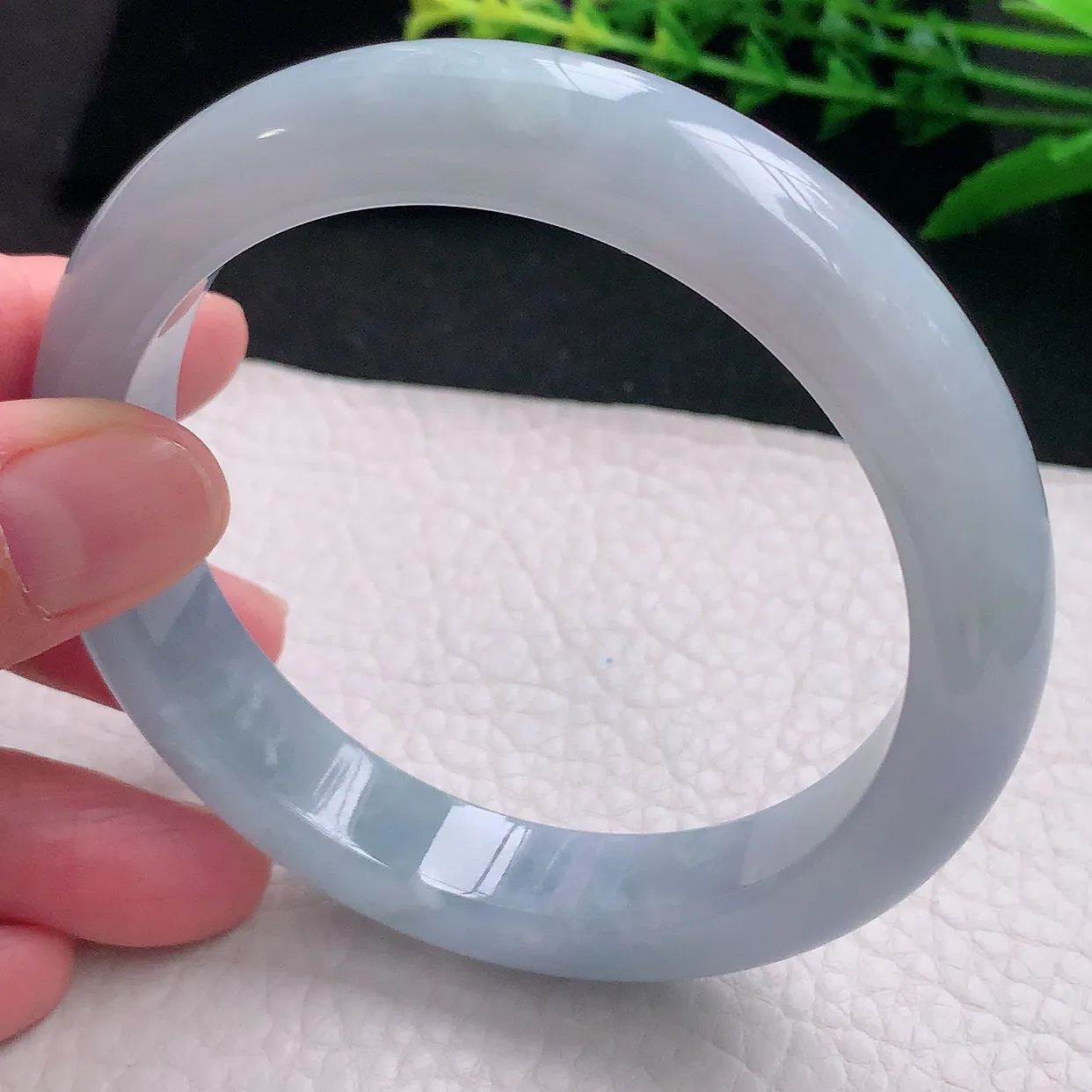 yh大圈口63*13*9平安镯 天然缅甸翡翠a货冰紫大气宽边玉镯子