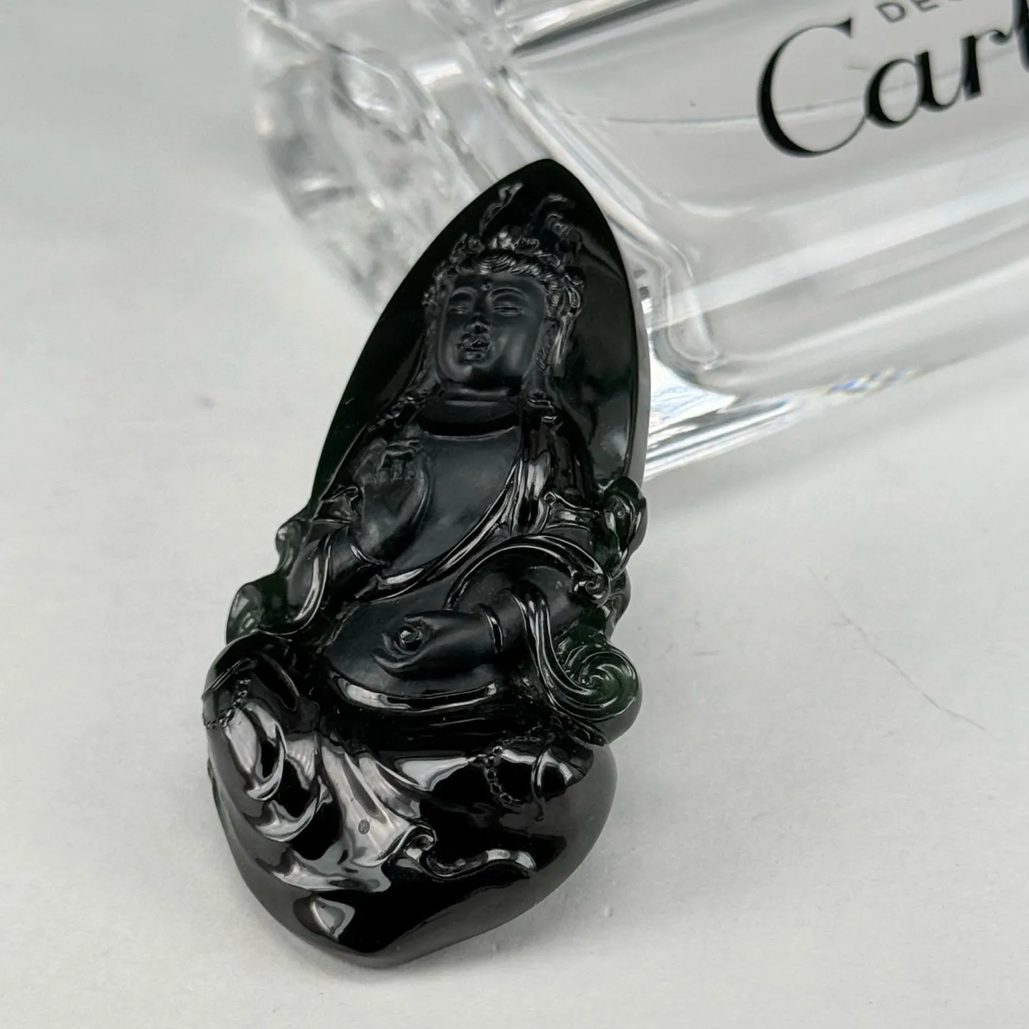 精品墨翠观音 种好色正 黑度极好 打灯通透 油性十足 尺寸60