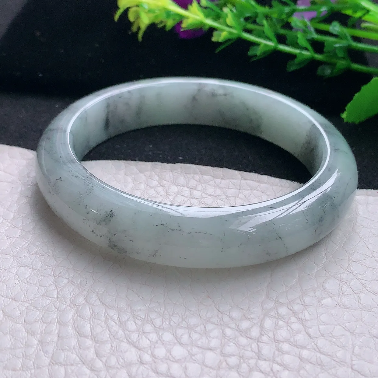 hh自然光57.5*12.5*8.5平安镯 天然缅甸翡翠a 货冰润灵动水墨画般宽边玉镯子