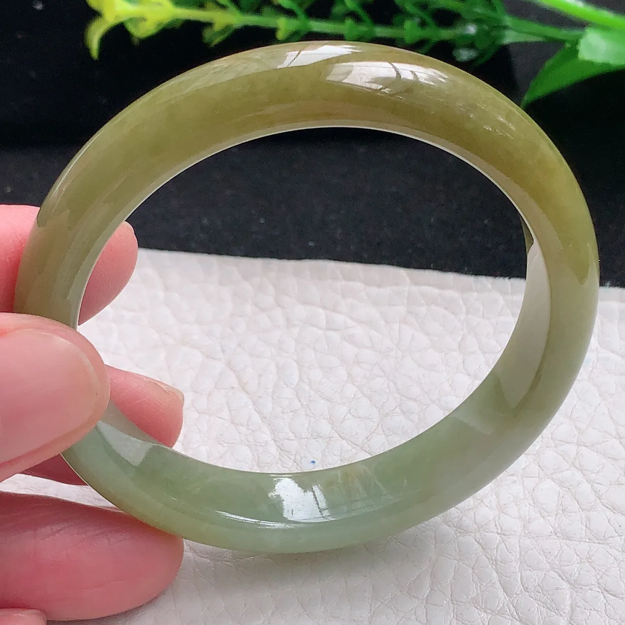 z小圈口51.5*10.6*6.8平安镯 天然缅甸翡翠a 货冰黄秀气宽边边玉镯子 玉手环