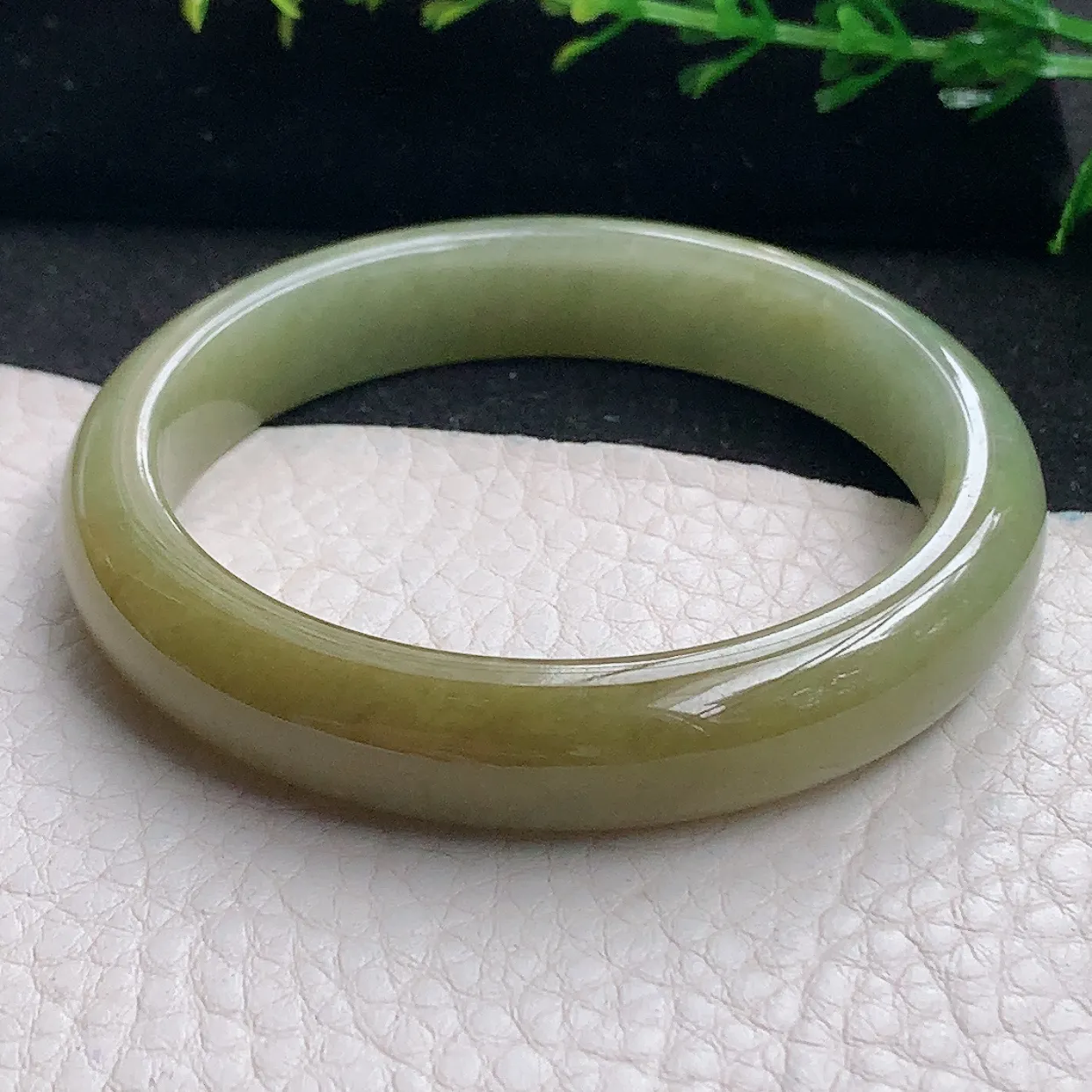 z小圈口51.5*10.6*6.8平安镯 天然缅甸翡翠a 货冰黄秀气宽边边玉镯子 玉手环