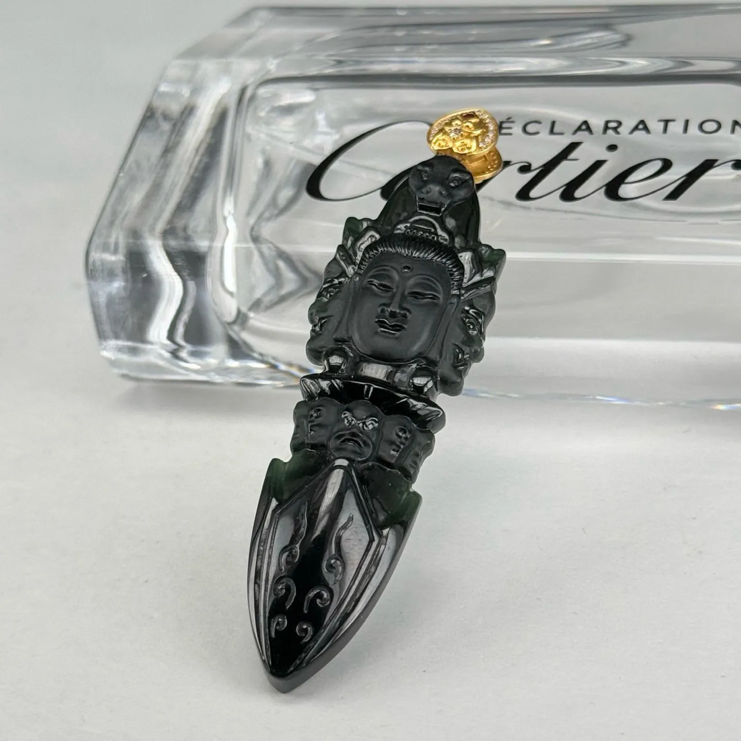 精品18k墨翠降魔杵 种好色正 黑度极好 打灯通透 油性十足  尺寸61.2