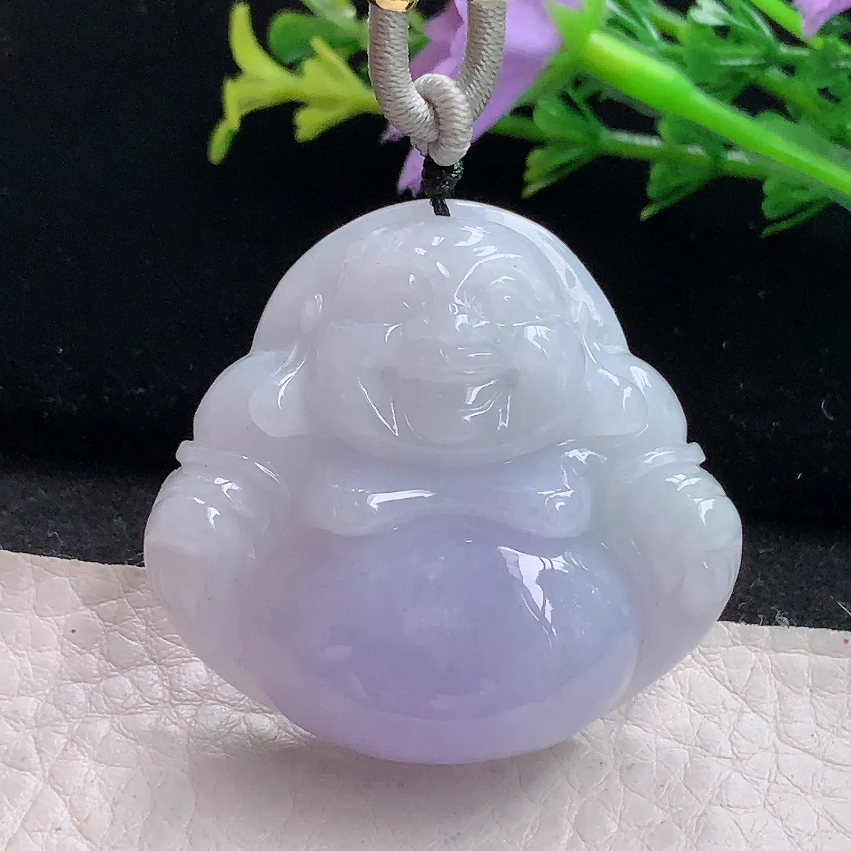 zen自然光39.5*41.8*12.2天然缅甸翡翠紫罗兰大佛公 弥勒佛玉吊坠 毛衣坠