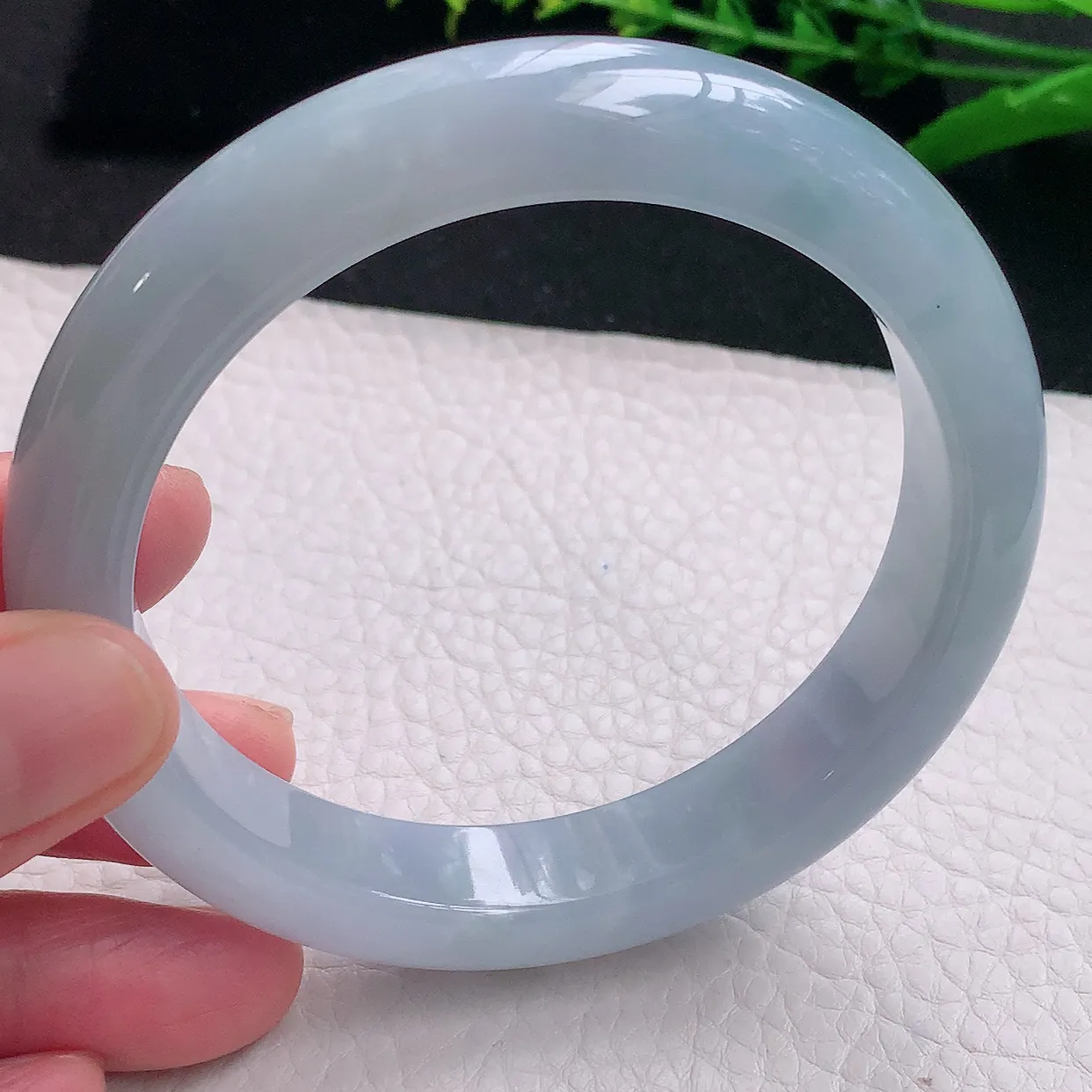 yh大圈口63*13*9平安镯 天然缅甸翡翠a货冰紫大气宽边玉镯子