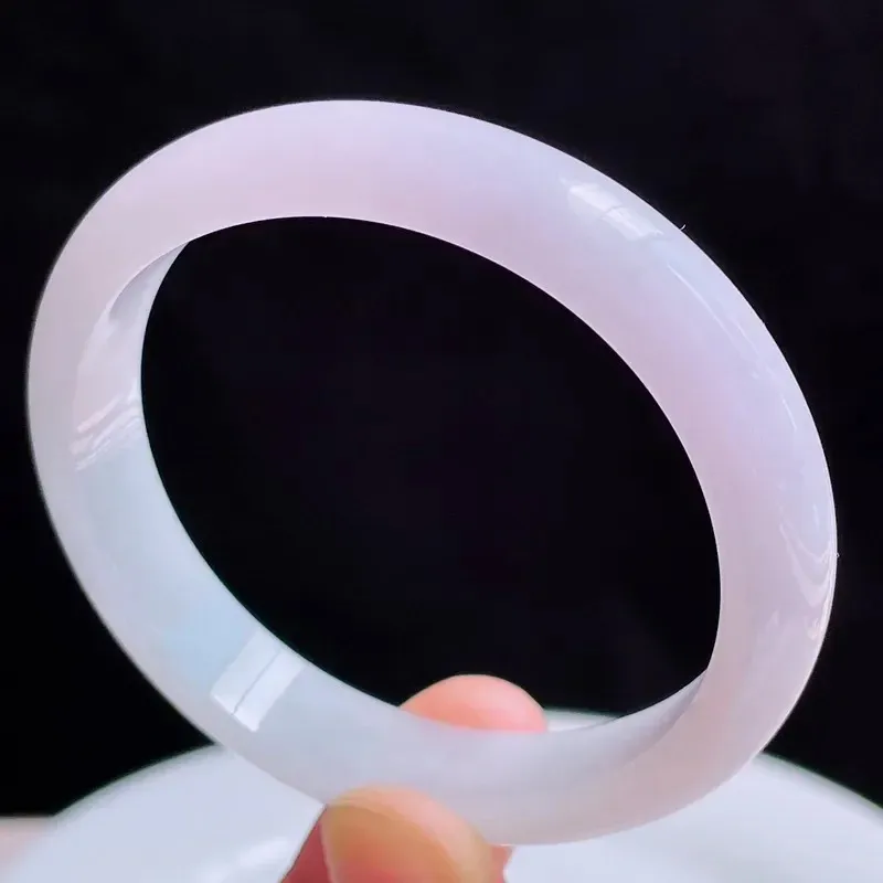 55圈贵妃天然翡翠A货淡紫玉手镯好种水春彩水润手镯36.25g