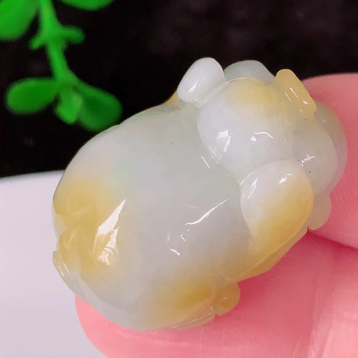 自然光实拍，冰润黄翡双彩翡翠生肖猪吊坠，种老水足，雕工精湛 ，寓意美好，佩戴时尚出众！#57.2