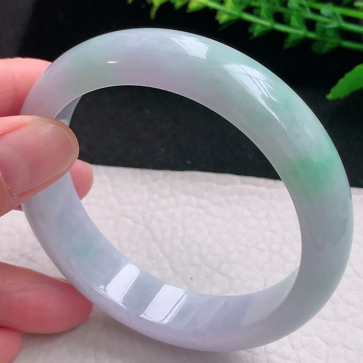 js大圈口62*17.3*8.2轮胎镯 天然缅甸翡翠a 货春带彩宽边玉镯子