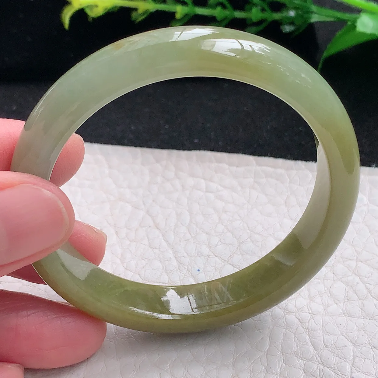 z小圈口51.5*10.6*6.8平安镯 天然缅甸翡翠a 货冰黄秀气宽边边玉镯子 玉手环