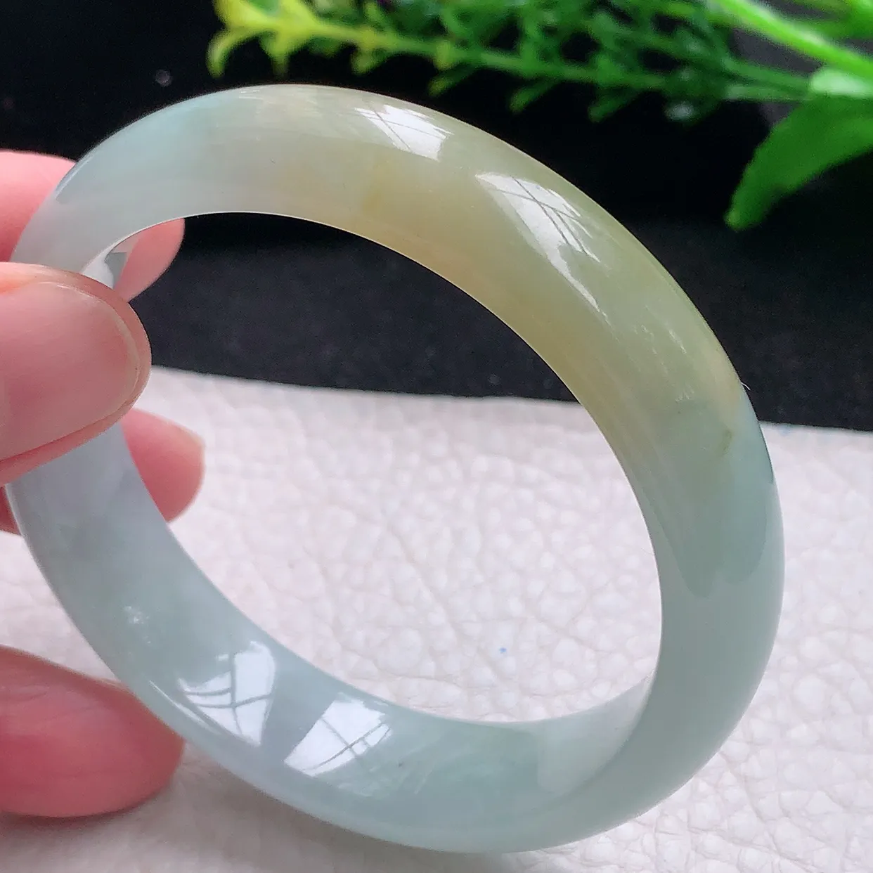 mq自然光56*14.2*7.5平安镯 天然缅甸翡翠a 货冰双彩宽边玉镯子 玉手环